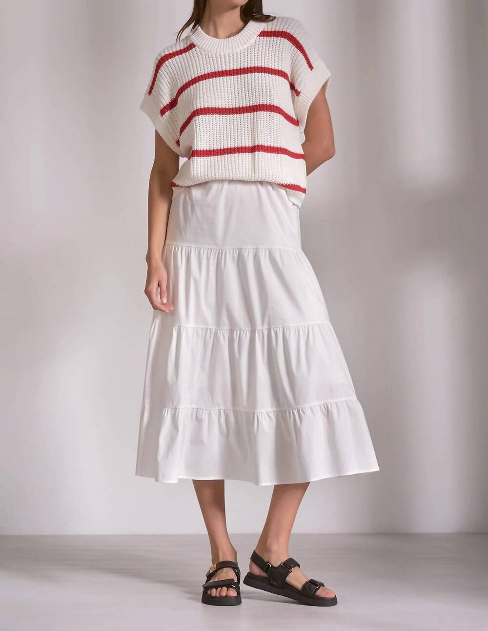 NEW ELAN striped midi sweater dress in white